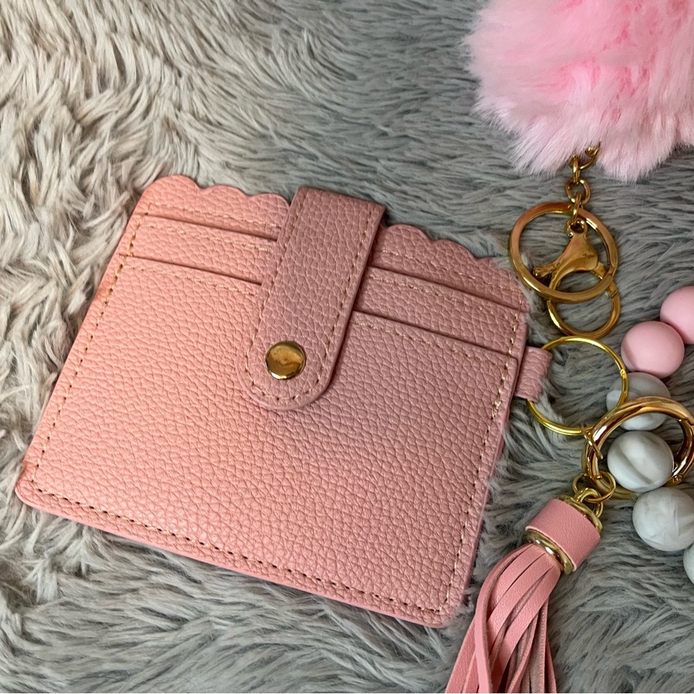 Pink Card Holder with Keychain - Picture 2 of 4